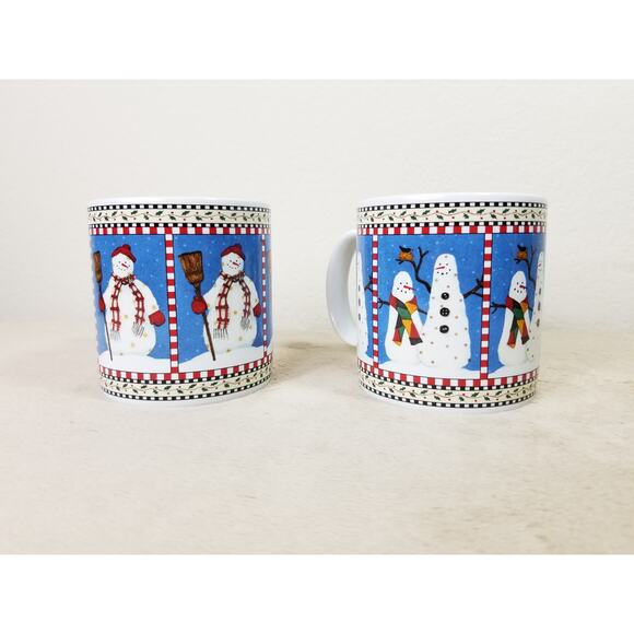 Sakura Snowman Coffee Mug Tea Cup 12oz Debbie Mumm Stoneware 4" Christmas x2 - Picture 7 of 12